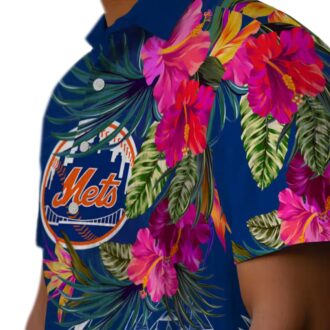 Men’s New York Mets Blue Hawaiian Shirt - Floral Polynesian Beach Shirt for MLB Fans