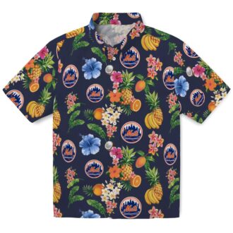 MLB New York Mets Hibiscus Hawaiian Shirt - Tropical Navy Blue Beach Shirt for Men, MLB Fan Gift