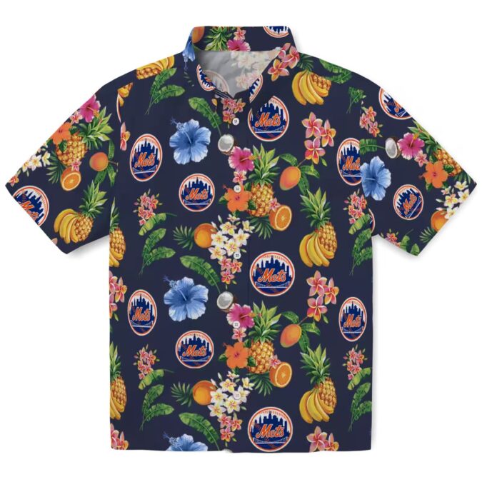 MLB New York Mets Hibiscus Hawaiian Shirt - Tropical Navy Blue Beach Shirt for Men, MLB Fan Gift