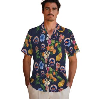 MLB New York Mets Hibiscus Hawaiian Shirt - Tropical Navy Blue Beach Shirt for Men, MLB Fan Gift