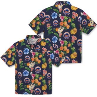 MLB New York Mets Hibiscus Hawaiian Shirt - Tropical Navy Blue Beach Shirt for Men, MLB Fan Gift