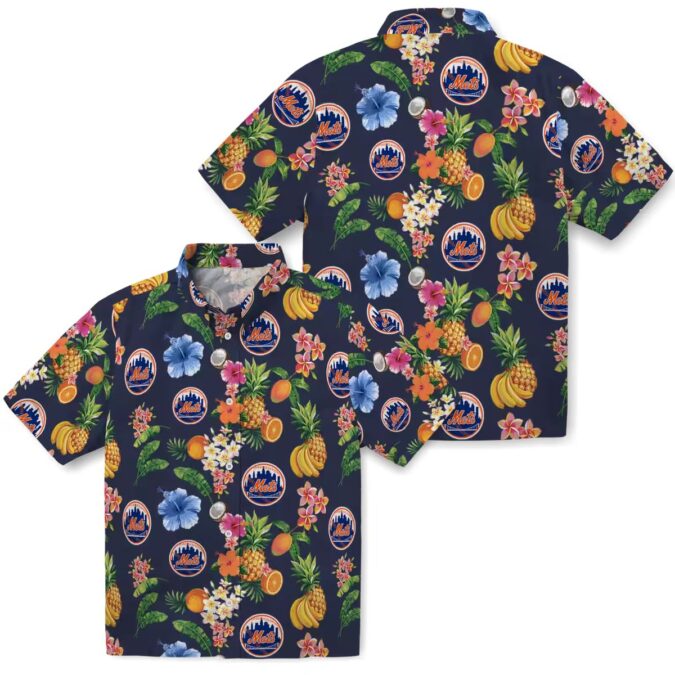 MLB New York Mets Hibiscus Hawaiian Shirt - Tropical Navy Blue Beach Shirt for Men, MLB Fan Gift