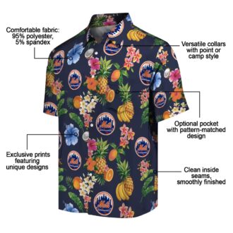 MLB New York Mets Hibiscus Hawaiian Shirt - Tropical Navy Blue Beach Shirt for Men, MLB Fan Gift