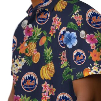 MLB New York Mets Hibiscus Hawaiian Shirt - Tropical Navy Blue Beach Shirt for Men, MLB Fan Gift