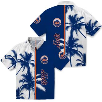 MLB New York Mets Palm Tree Hawaiian Shirt - Floral Blue White Aloha Shirt for Fans
