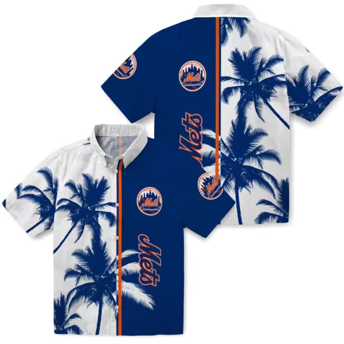MLB New York Mets Palm Tree Hawaiian Shirt - Floral Blue White Aloha Shirt for Fans