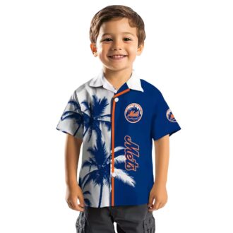 MLB New York Mets Palm Tree Hawaiian Shirt - Floral Blue White Aloha Shirt for Fans