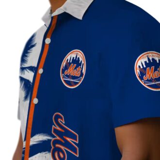 MLB New York Mets Palm Tree Hawaiian Shirt - Floral Blue White Aloha Shirt for Fans