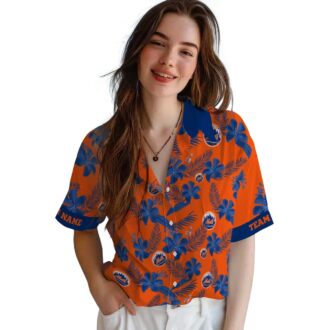 MLB New York Mets Tropical Orange Hawaiian Shirt for Men - Botanical Print Theme Apparel