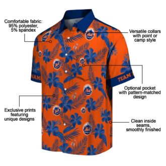 MLB New York Mets Tropical Orange Hawaiian Shirt for Men - Botanical Print Theme Apparel