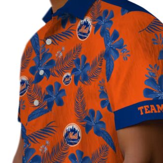 MLB New York Mets Tropical Orange Hawaiian Shirt for Men - Botanical Print Theme Apparel