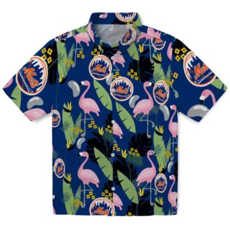 New York Mets Aloha Flamingo Leaves Blue Hawaiian Shirt - MLB Beachwear for Mets Fans