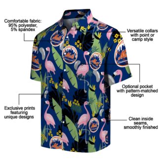 New York Mets Aloha Flamingo Leaves Blue Hawaiian Shirt - MLB Beachwear for Mets Fans