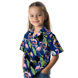 New York Mets Aloha Flamingo Leaves Blue Hawaiian Shirt - MLB Beachwear for Mets Fans
