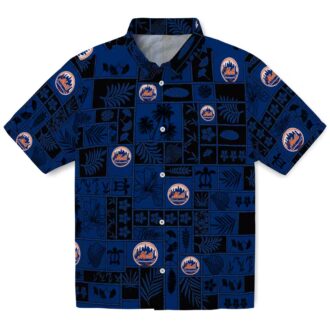 New York Mets Beach Short Sleeve Shirt - Tropical Patchwork Hawaiian Shirt for Mets Fans