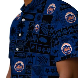 New York Mets Beach Short Sleeve Shirt - Tropical Patchwork Hawaiian Shirt for Mets Fans
