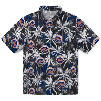 New York Mets Blue & Black Hawaiian Shirt - Tropical Palm Print Beach Shirt for MLB Fans
