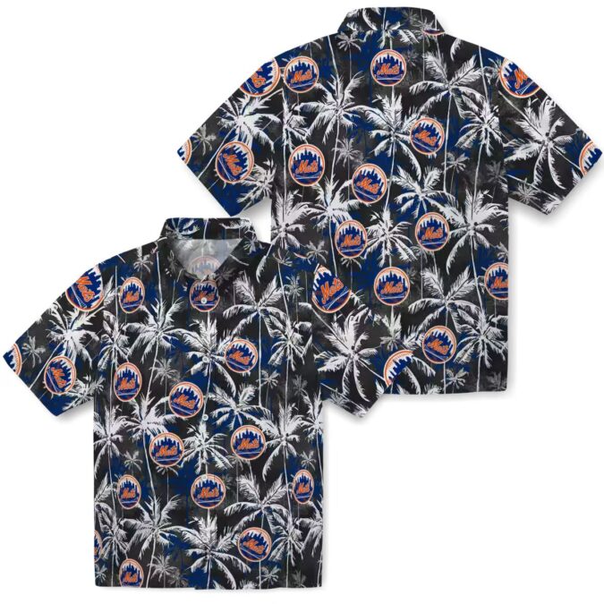 New York Mets Blue & Black Hawaiian Shirt - Tropical Palm Print Beach Shirt for MLB Fans
