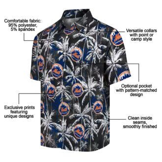 New York Mets Blue & Black Hawaiian Shirt - Tropical Palm Print Beach Shirt for MLB Fans