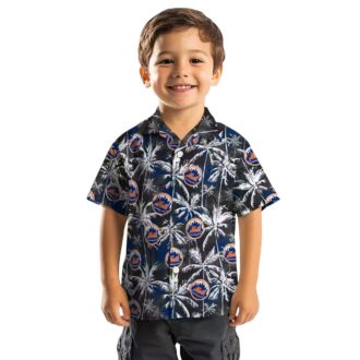 New York Mets Blue & Black Hawaiian Shirt - Tropical Palm Print Beach Shirt for MLB Fans