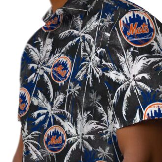 New York Mets Blue & Black Hawaiian Shirt - Tropical Palm Print Beach Shirt for MLB Fans