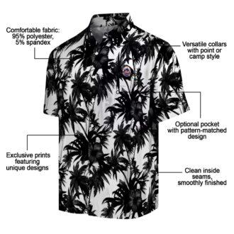 New York Mets Button Down Hawaiian Shirt - Black & White Palm Design, Summer Ready for MLB Fans
