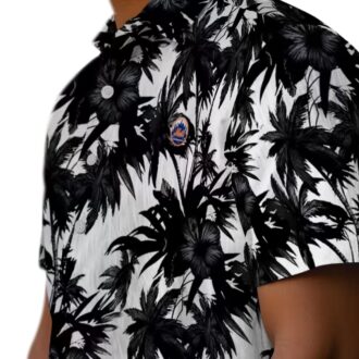 New York Mets Button Down Hawaiian Shirt - Black & White Palm Design, Summer Ready for MLB Fans