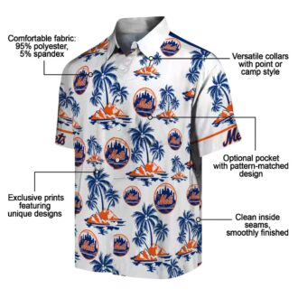 New York Mets Casual Hawaiian Shirt - Palm Island Print Blue & White for Summer Beach Vacation