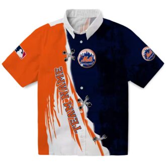 New York Mets Edgy Streaks Hawaiian Shirt - Custom Blue & White Beach Shirt for Baseball Fans