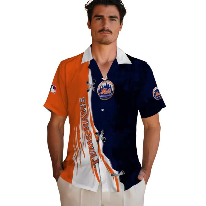 New York Mets Edgy Streaks Hawaiian Shirt - Custom Blue & White Beach Shirt for Baseball Fans