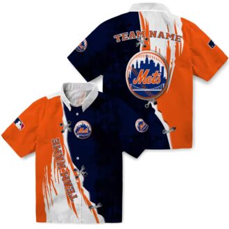 New York Mets Edgy Streaks Hawaiian Shirt - Custom Blue & White Beach Shirt for Baseball Fans