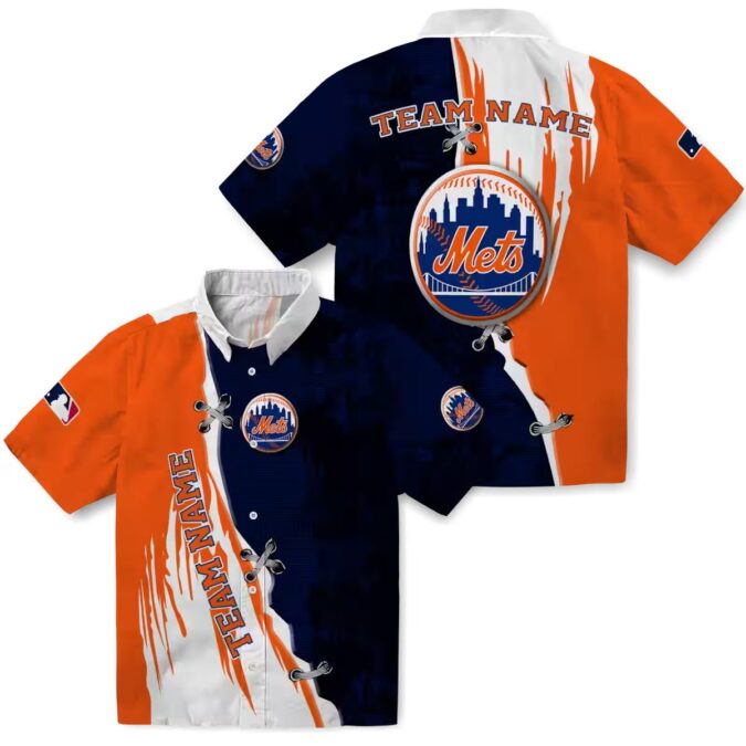 New York Mets Edgy Streaks Hawaiian Shirt - Custom Blue & White Beach Shirt for Baseball Fans
