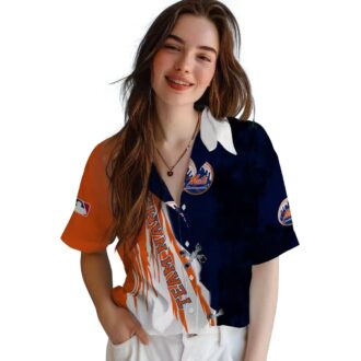 New York Mets Edgy Streaks Hawaiian Shirt - Custom Blue & White Beach Shirt for Baseball Fans