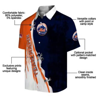 New York Mets Edgy Streaks Hawaiian Shirt - Custom Blue & White Beach Shirt for Baseball Fans