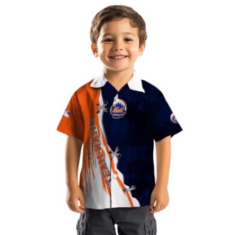 New York Mets Edgy Streaks Hawaiian Shirt - Custom Blue & White Beach Shirt for Baseball Fans