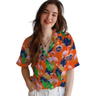 New York Mets Flamingo Foliage Hawaiian Shirt - MLB Tropical Shirt for Fans and Summer