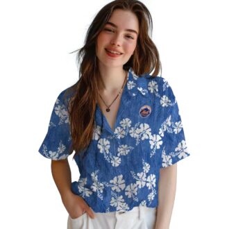 New York Mets Floral Clusters Hawaiian Shirt - Vibrant Hibiscus Tropical Shirt for MLB Fans