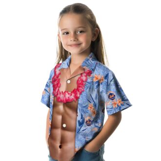 New York Mets Funny Chest Illusion Aloha Shirt - Blue MLB Hawaiian Shirt for Summer & Vacation