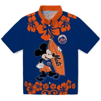 New York Mets Hawaiian Shirt with Surfing Mickey Design - Blue Beach Shirt for MLB Fans