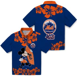 New York Mets Hawaiian Shirt with Surfing Mickey Design - Blue Beach Shirt for MLB Fans