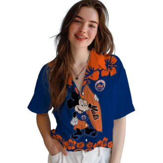New York Mets Hawaiian Shirt with Surfing Mickey Design - Blue Beach Shirt for MLB Fans