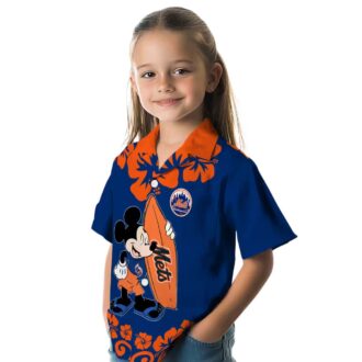 New York Mets Hawaiian Shirt with Surfing Mickey Design - Blue Beach Shirt for MLB Fans