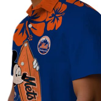 New York Mets Hawaiian Shirt with Surfing Mickey Design - Blue Beach Shirt for MLB Fans