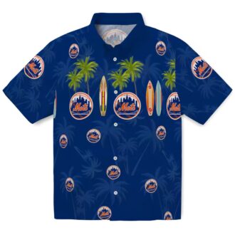 New York Mets Surfboard Palm Blue Hawaiian Shirt - Perfect for Summer, Beach & MLB Fans