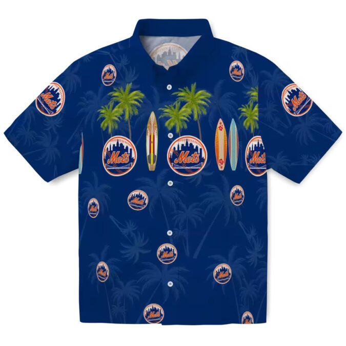 New York Mets Surfboard Palm Blue Hawaiian Shirt - Perfect for Summer, Beach & MLB Fans