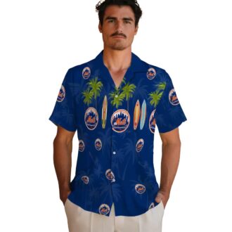 New York Mets Surfboard Palm Blue Hawaiian Shirt - Perfect for Summer, Beach & MLB Fans