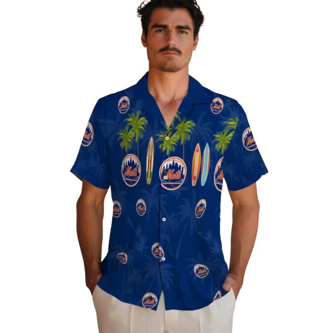 New York Mets Surfboard Palm Blue Hawaiian Shirt - Perfect for Summer, Beach & MLB Fans