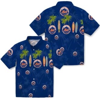 New York Mets Surfboard Palm Blue Hawaiian Shirt - Perfect for Summer, Beach & MLB Fans