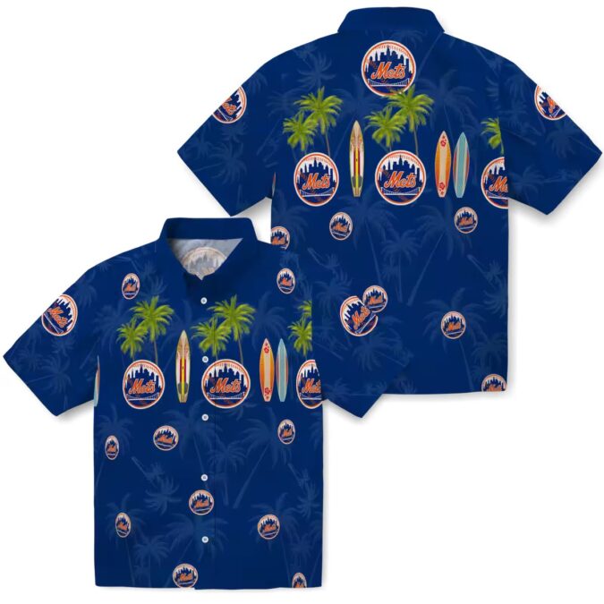 New York Mets Surfboard Palm Blue Hawaiian Shirt - Perfect for Summer, Beach & MLB Fans