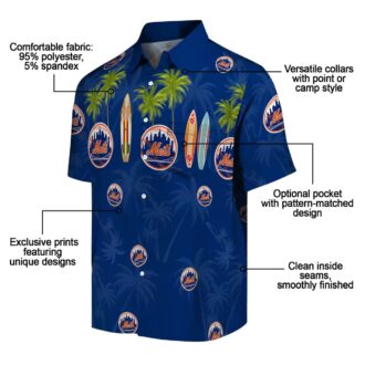 New York Mets Surfboard Palm Blue Hawaiian Shirt - Perfect for Summer, Beach & MLB Fans